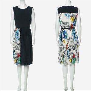 Tibi Pleated Rope and Rose Print Midi Dress